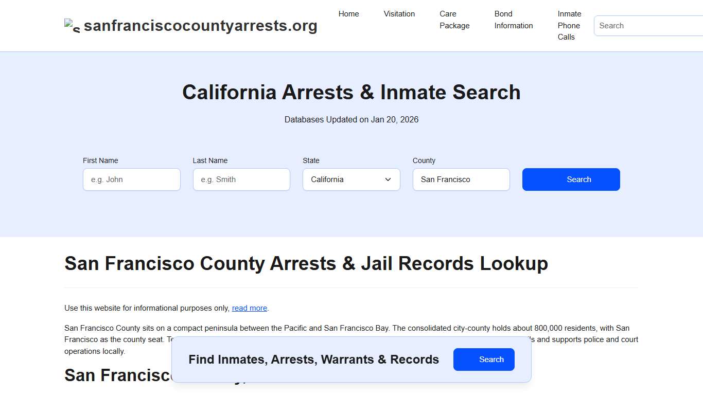San Francisco County, CA Arrests, Warrants, Police Records Search